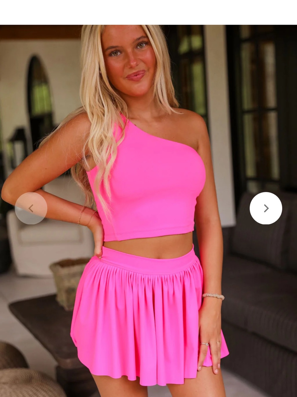 Neon Pink One-Shoulder Crop Top & Skirt Set